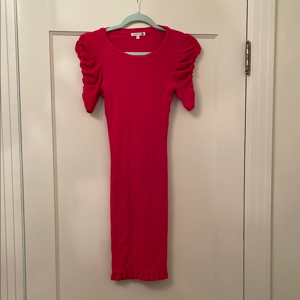 Sundry Orange Ruched Bodycon Midi Dress